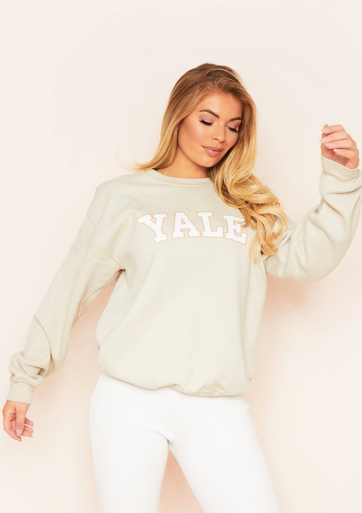 Mila Beige Yale Slogan Oversized Sweatshirt sold by Missy Empire product image thumbnail 3