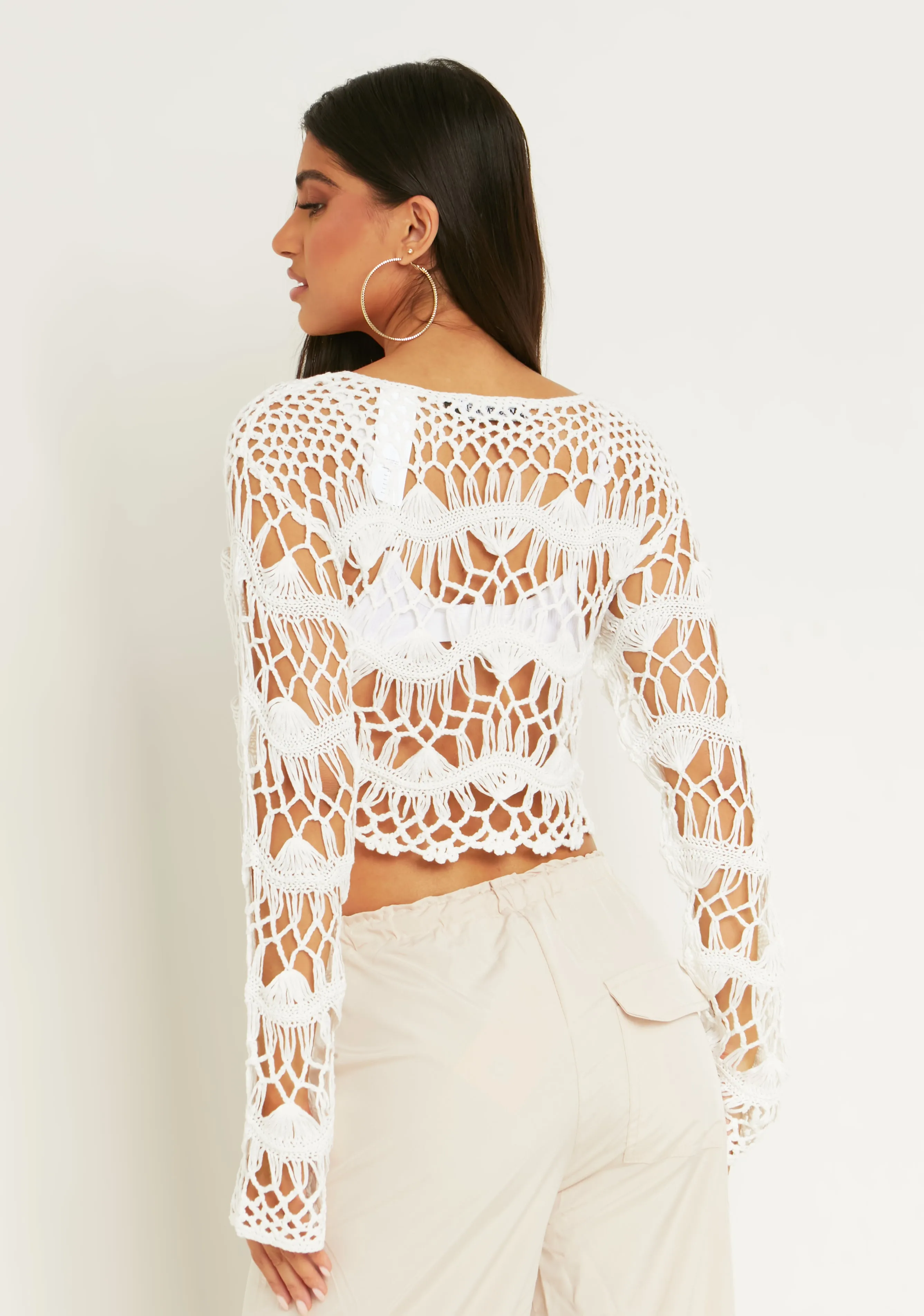 Allie White Crochet Knit Crop Top sold by Missy Empire product image thumbnail 3