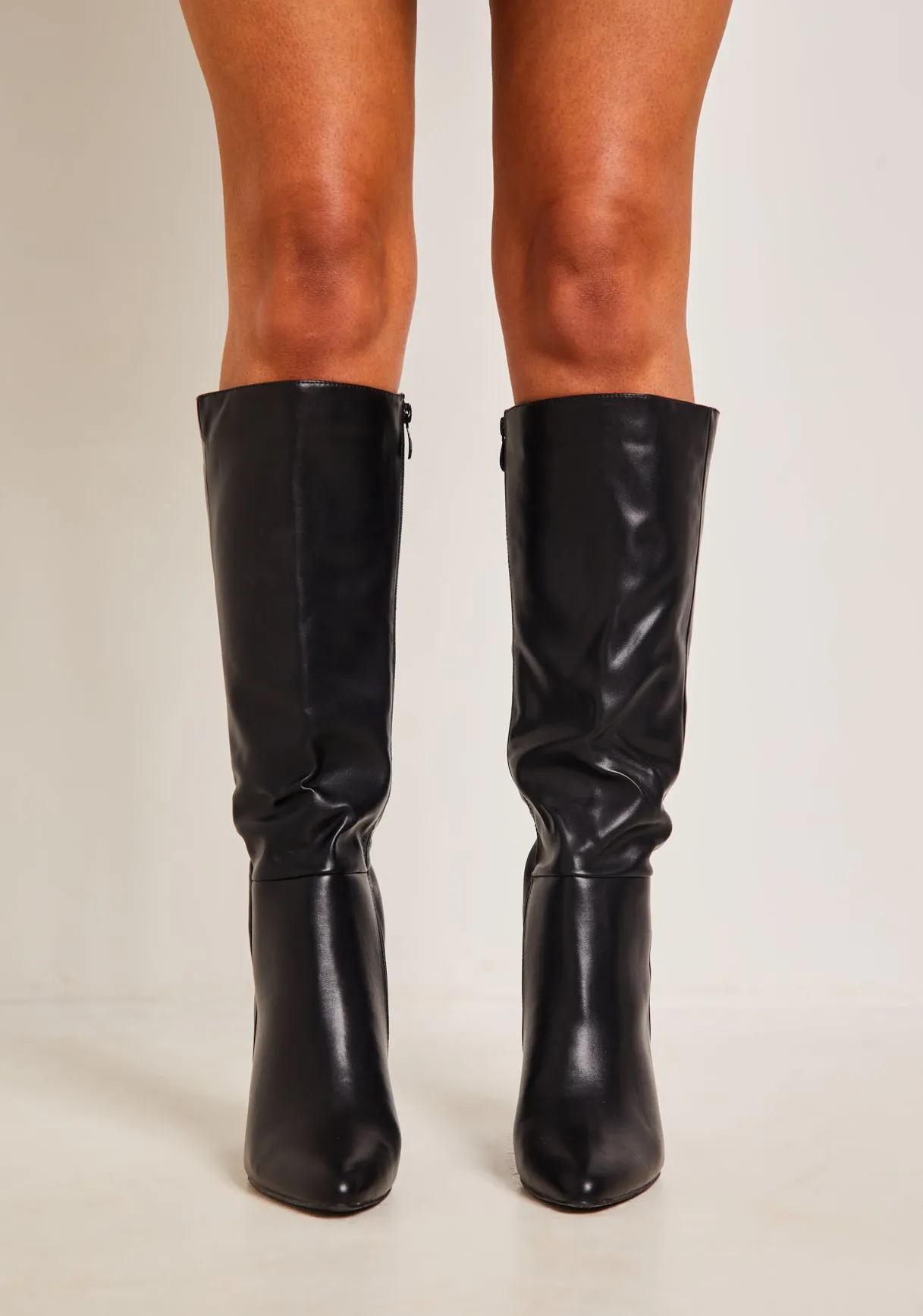 Devyn Black Knee High Heeled Leather Boots sold by Missy Empire product image thumbnail 2