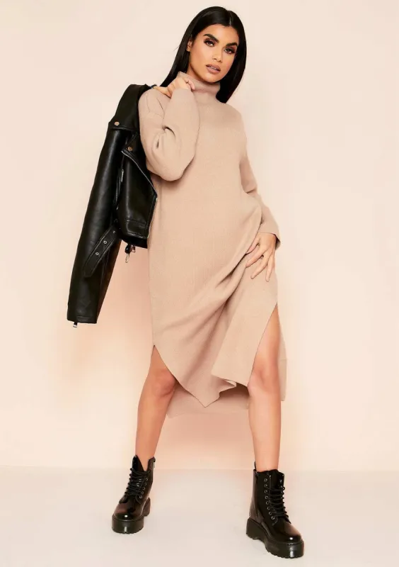 Alexa Beige Knit Jumper Dress sold by Missy Empire