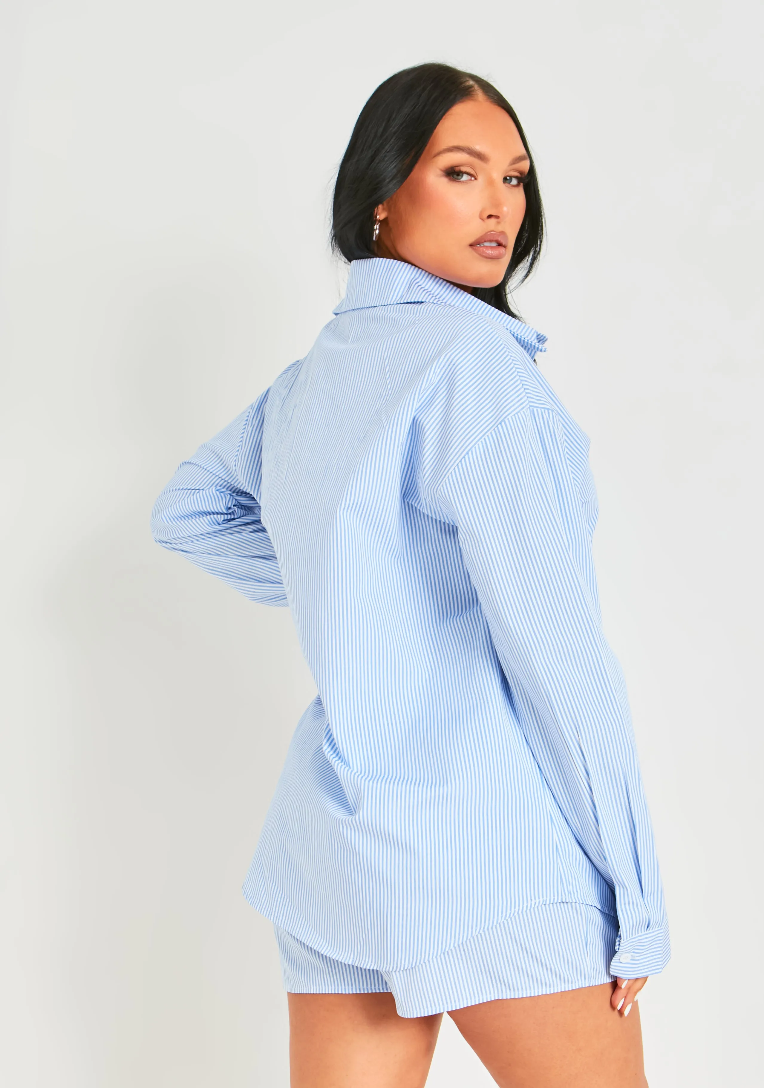 Hallie Blue Pinstripe Oversized Shirt sold by Missy Empire product image thumbnail 3