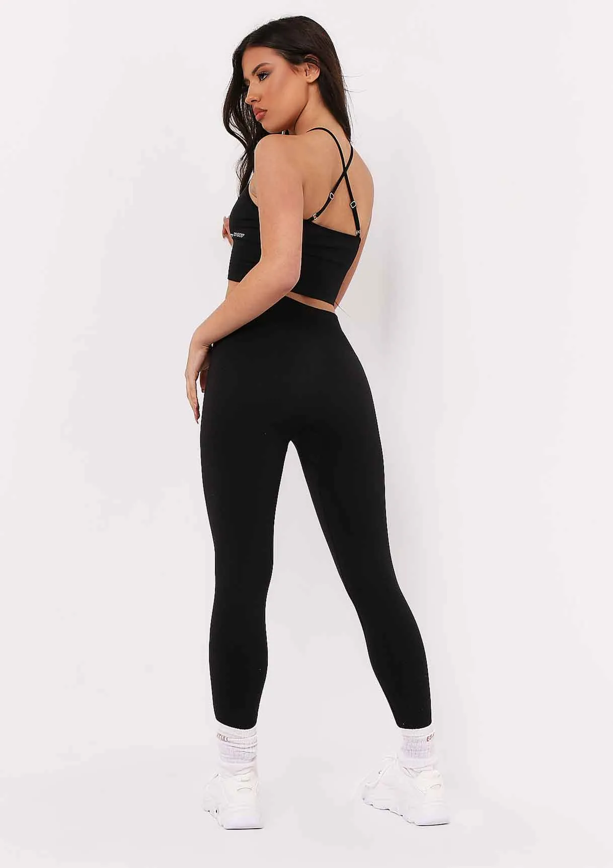Pav Black Missy Sport Cross Strap Seamless Gym Crop Top sold by Missy Empire product image thumbnail 4