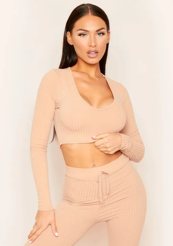 Maila Nude Mix & Match Ribbed V Plunge Crop Top made by Missy Empire