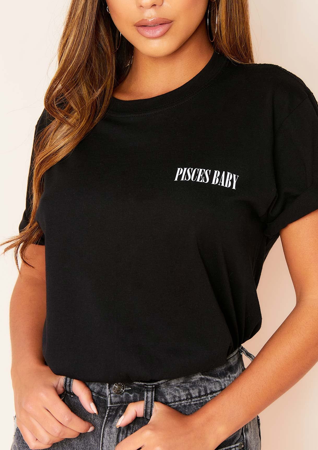 Anah Black Pisces Baby Slogan Horoscope T-Shirt sold by Missy Empire product image thumbnail 3