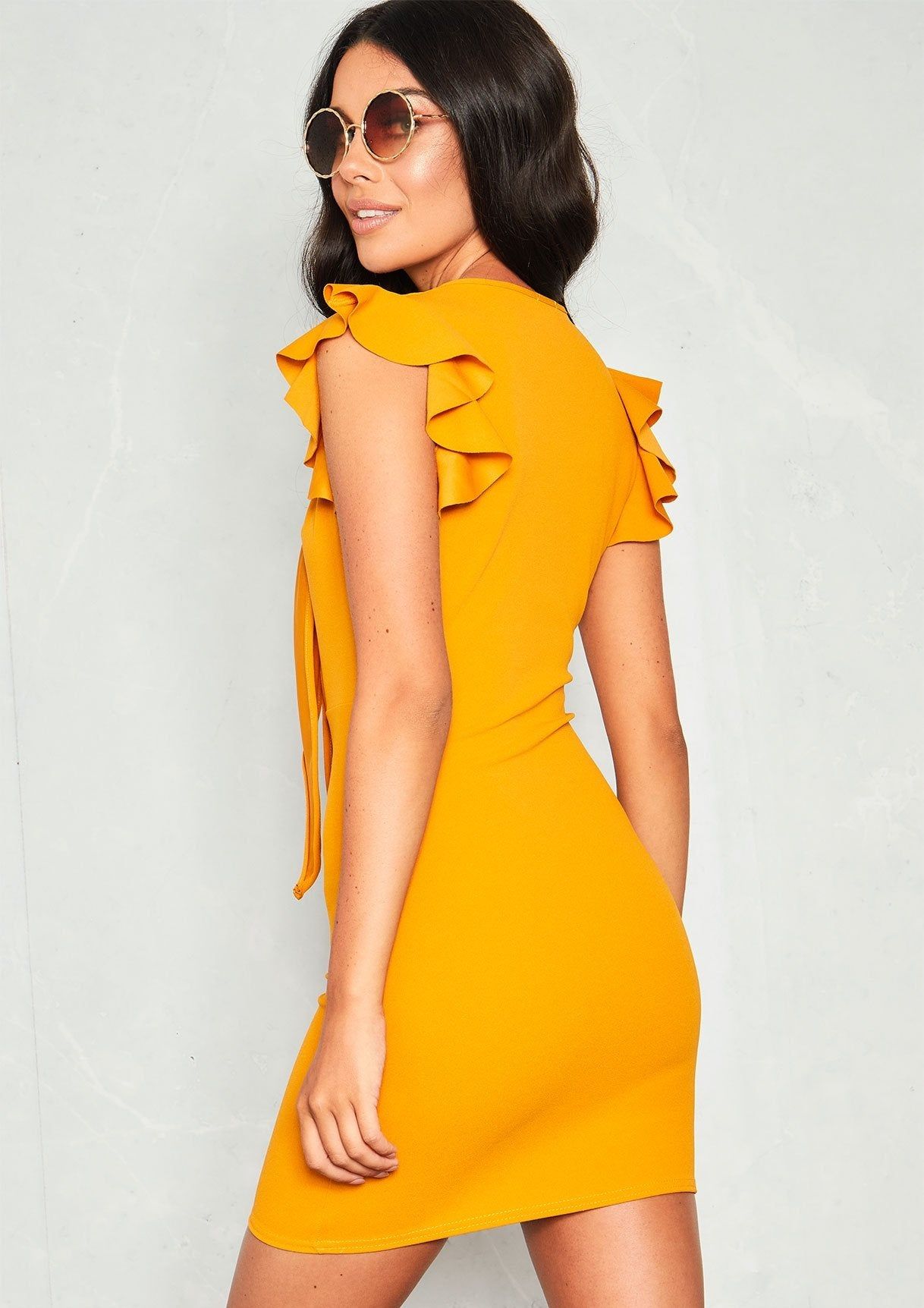 Addie Mustard Tie Button Dress sold by Missy Empire product image thumbnail 2