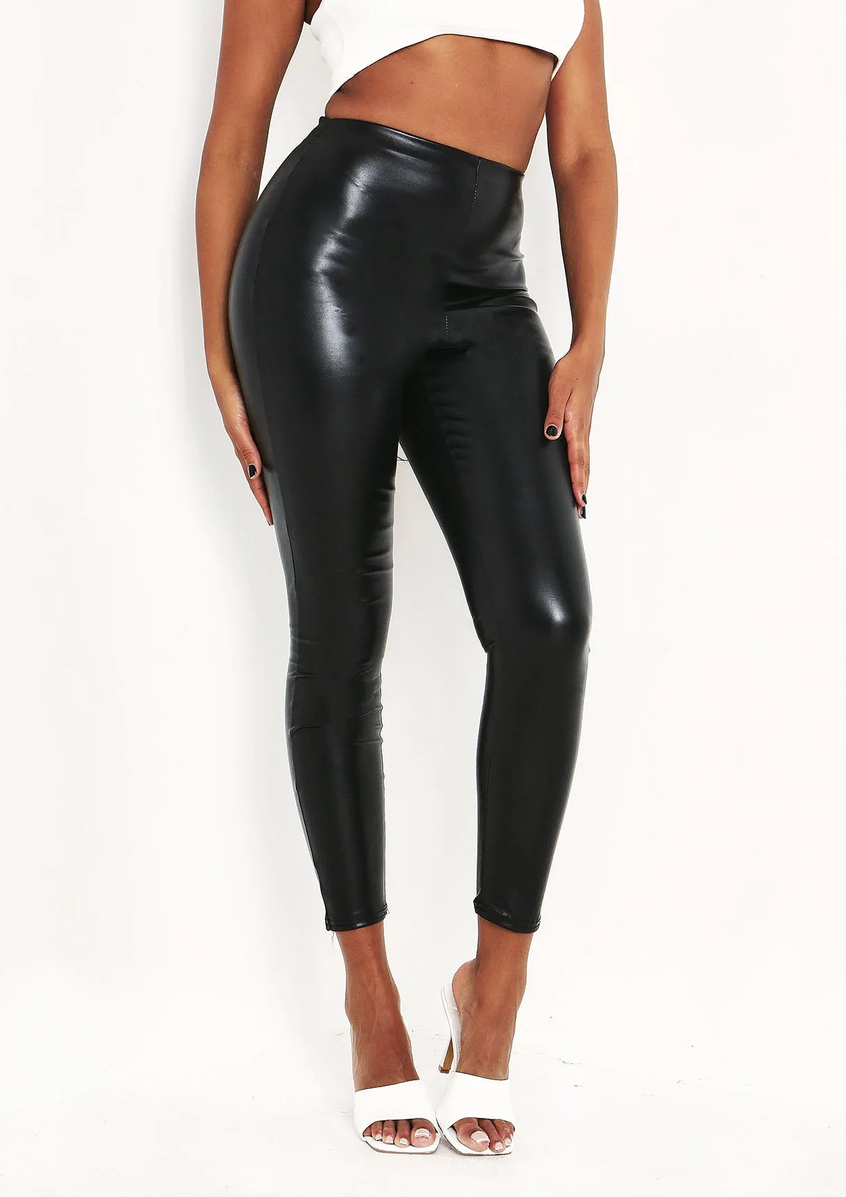 Tallis Black High Waisted Vegan Leather Smooth Finish Leggings sold by Missy Empire product image thumbnail 2
