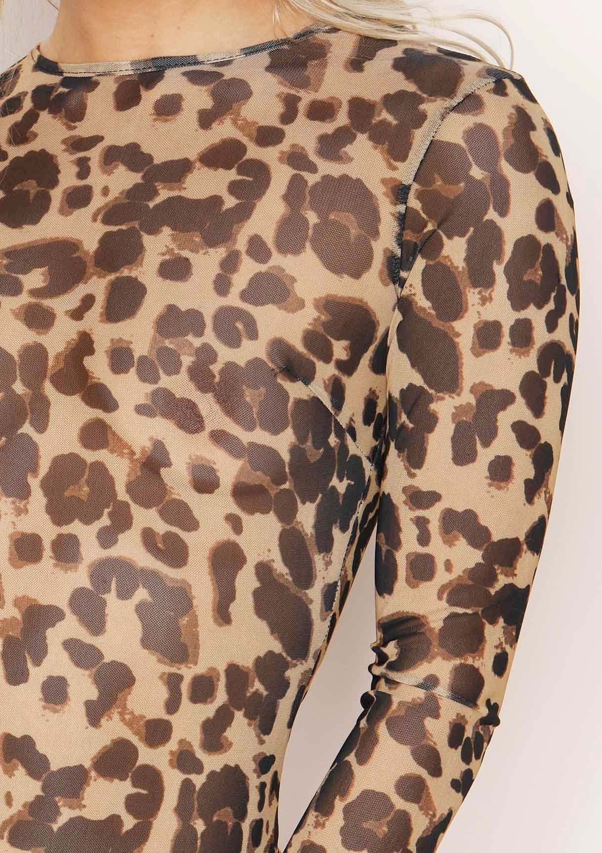 Marliee Leopard Print Tie Back Mesh Bodysuit sold by Missy Empire product image thumbnail 4