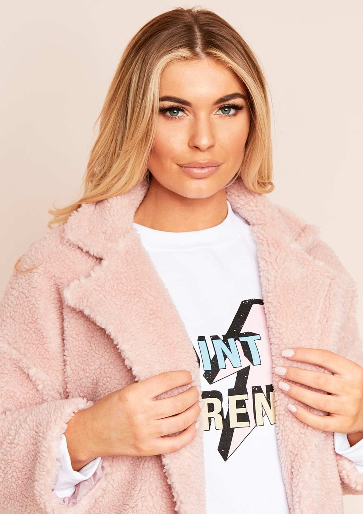 Maxine Pink Teddy Borg Longline Coat sold by Missy Empire product image thumbnail 3