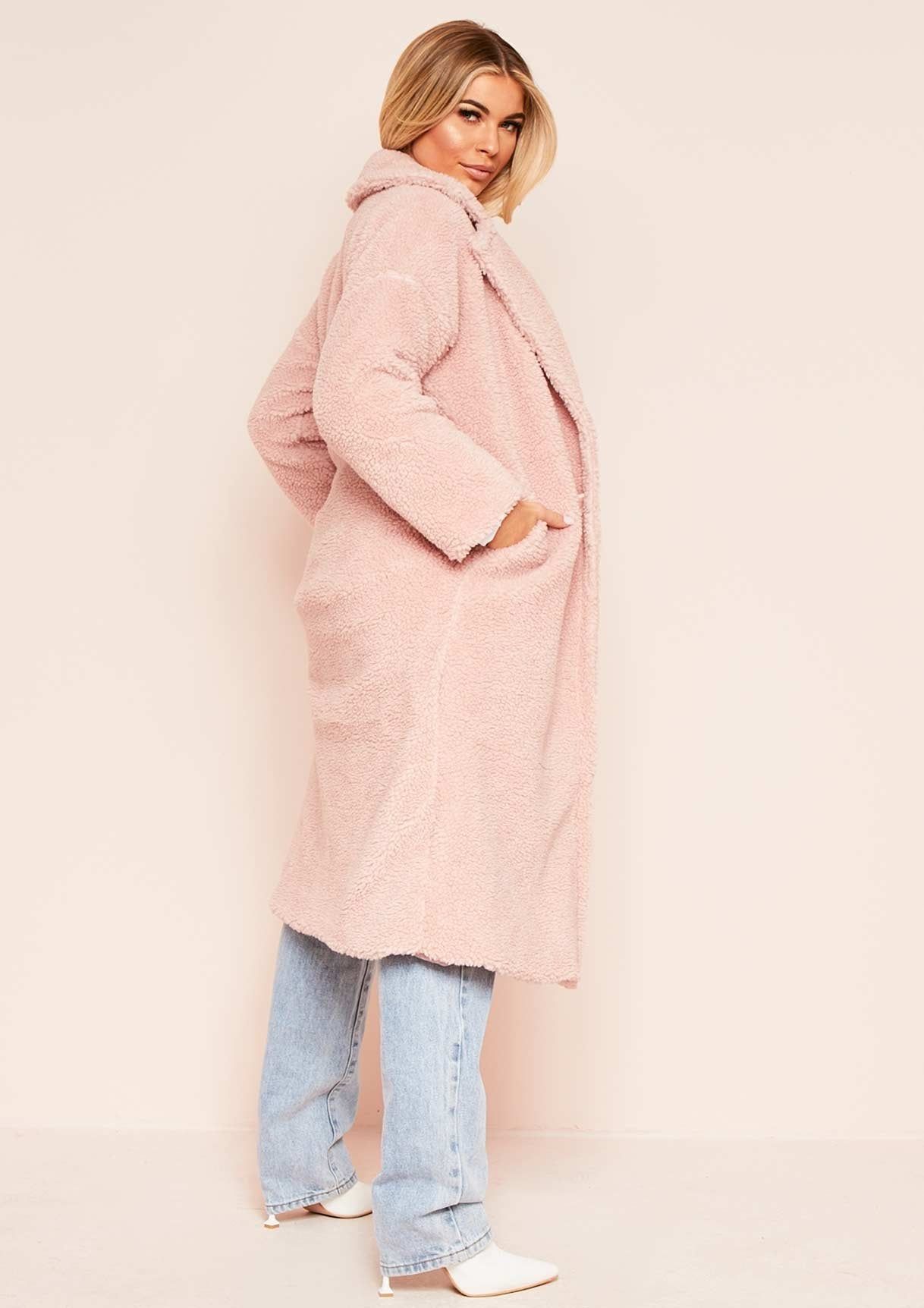 Maxine Pink Teddy Borg Longline Coat sold by Missy Empire product image thumbnail 2