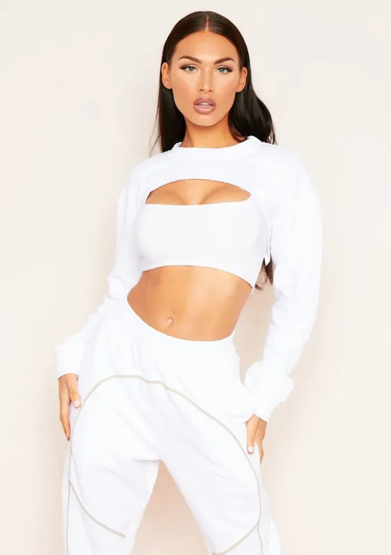 Vera White Super Crop Raw Hem Long Sleeve Sweater sold by Missy Empire