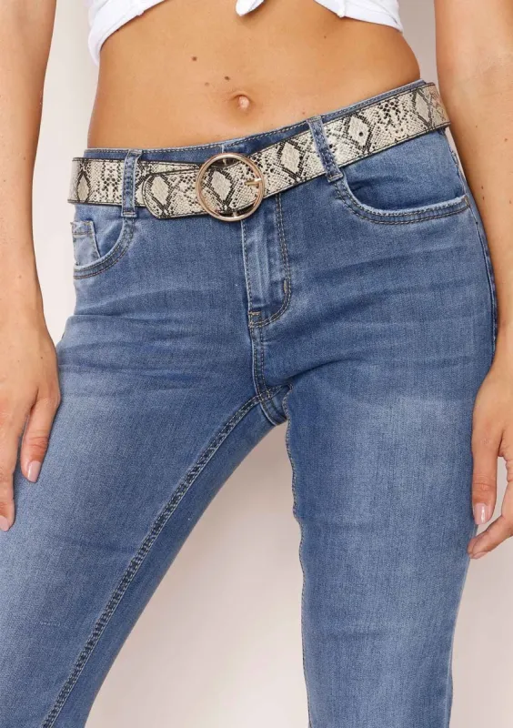 Petra Snake Print Circle Buckle Belt sold by Missy Empire