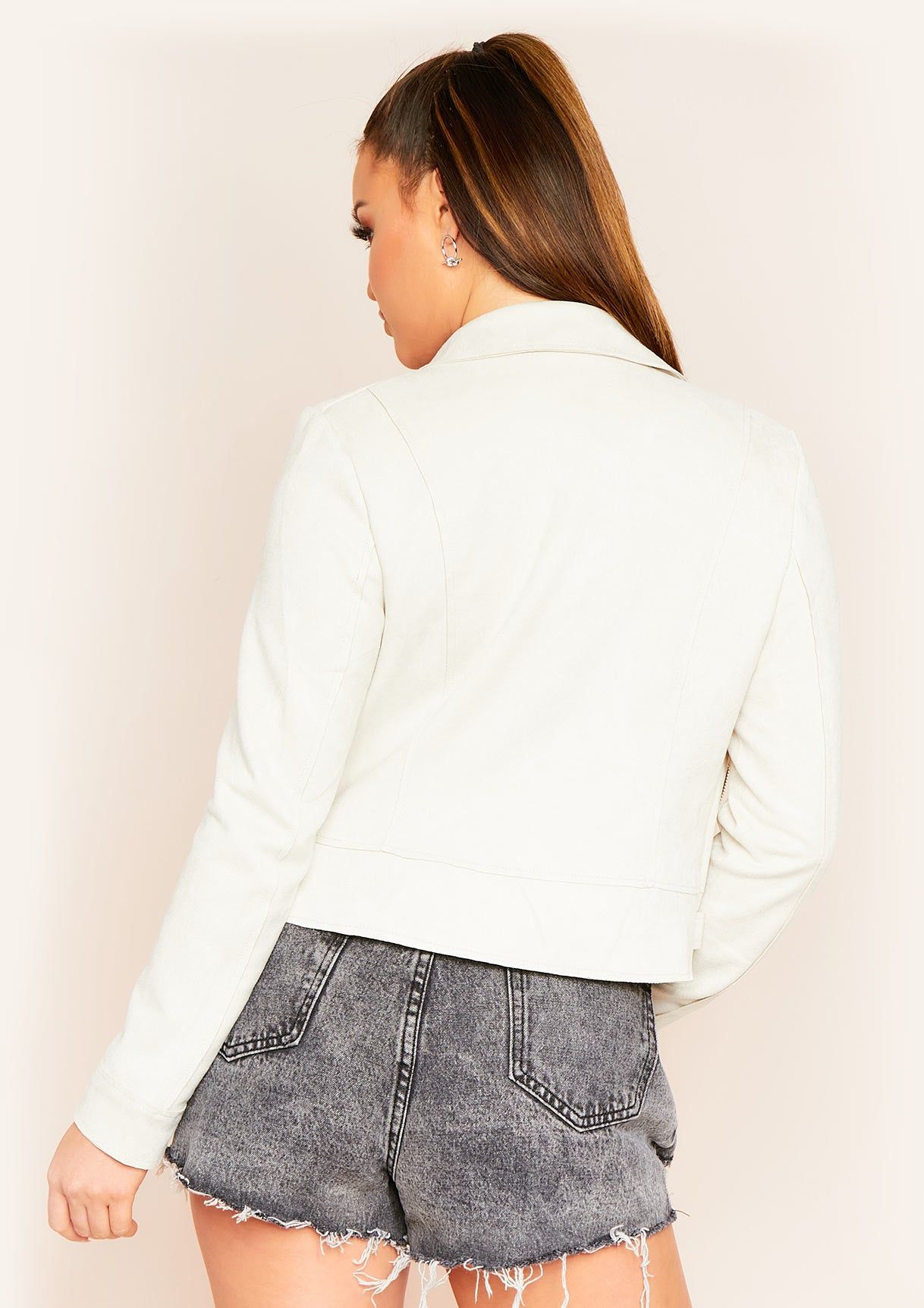 Filipa Beige Faux Suede Biker Jacket sold by Missy Empire product image thumbnail 4