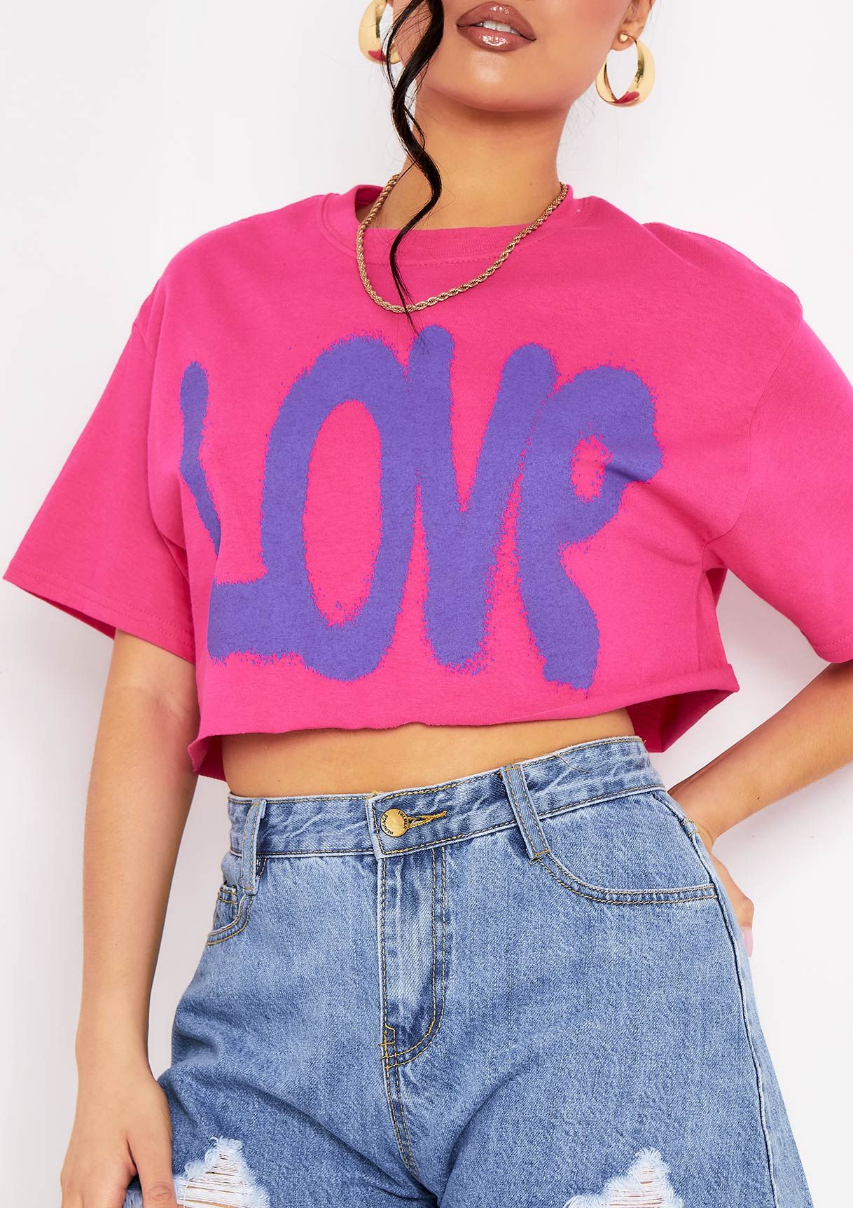 Maya Pink Love Slogan Cropped Oversized T-Shirt sold by Missy Empire product image thumbnail 3