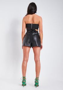 Reesa Black Vegan Leather Shorts sold by Missy Empire