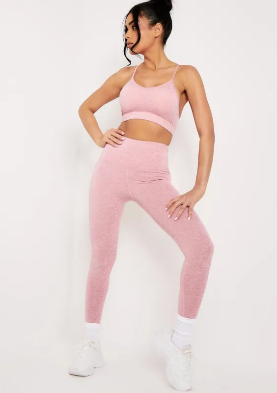 Emerie Pink Crop Top And Leggings Gym Set sold by Missy Empire