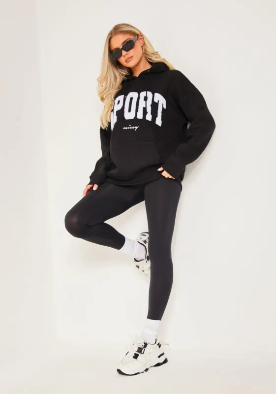 Hollie Black Borg Oversized Sport Hoodie made by Missy Empire