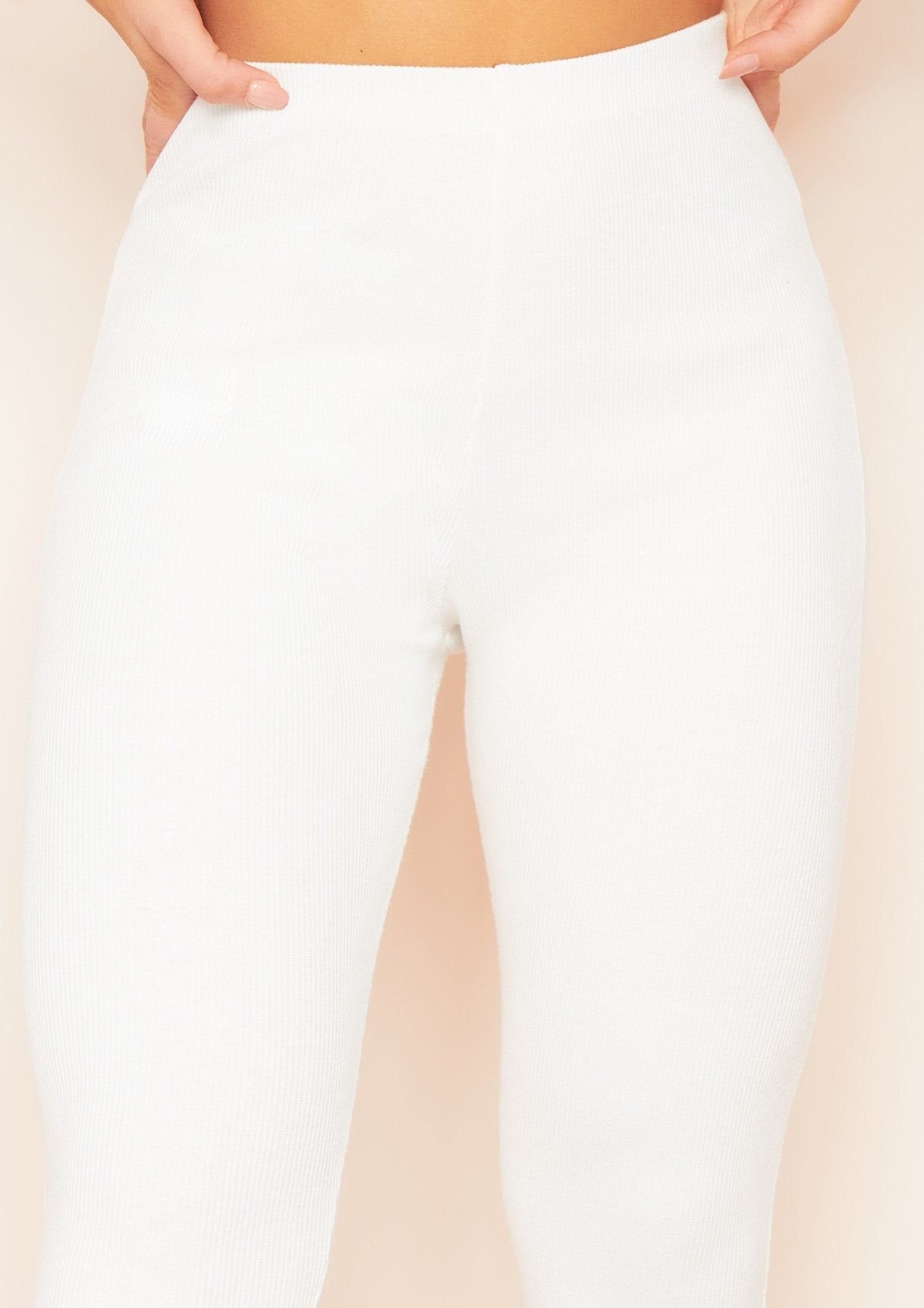 Siera Cream High Waist Thick Ribbed Leggings sold by Missy Empire product image thumbnail 2
