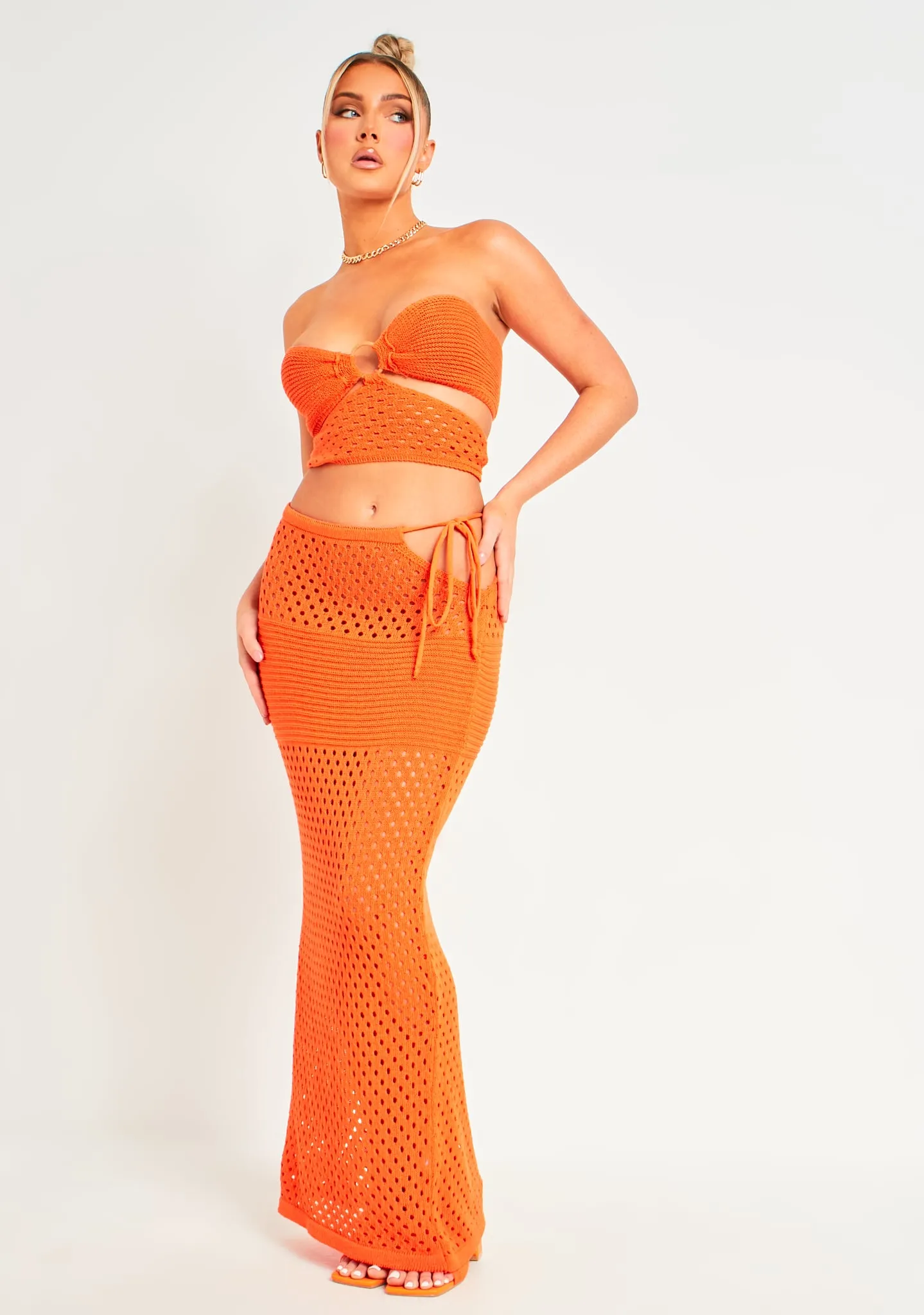 Dayna Orange Crochet Cut Out Crop Top sold by Missy Empire product image thumbnail 4