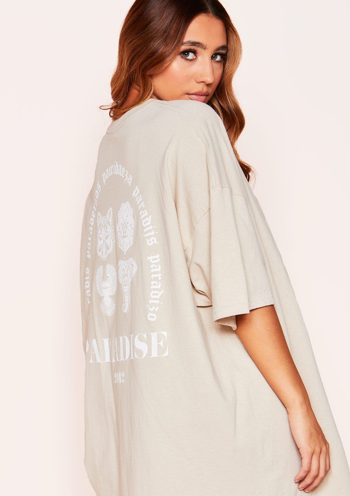 Heidi Beige Graphic Oversized T-Shirt sold by Missy Empire product image thumbnail 4
