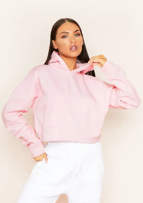Alina Pink Pocket Front Cropped Hoodie sold by Missy Empire