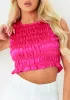 Maisie Pink Satin Crinkle Crop Top sold by Missy Empire