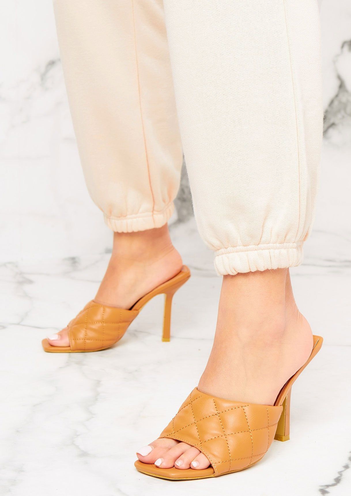 Zelmira Tan Quilted High Heel Mule sold by Missy Empire product image thumbnail 5