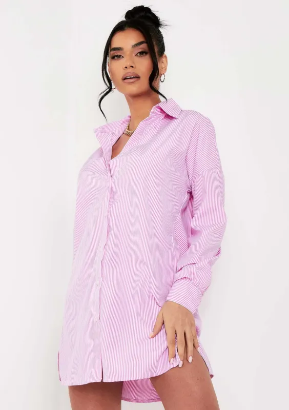 Reina Pink Pinstripe Oversized Shirt sold by Missy Empire
