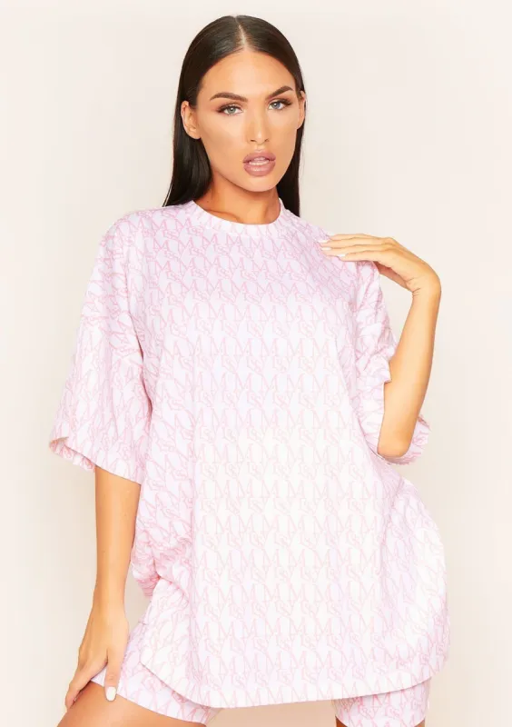 Heidi Pink Missy Print Branded Oversized T-Shirt sold by Missy Empire
