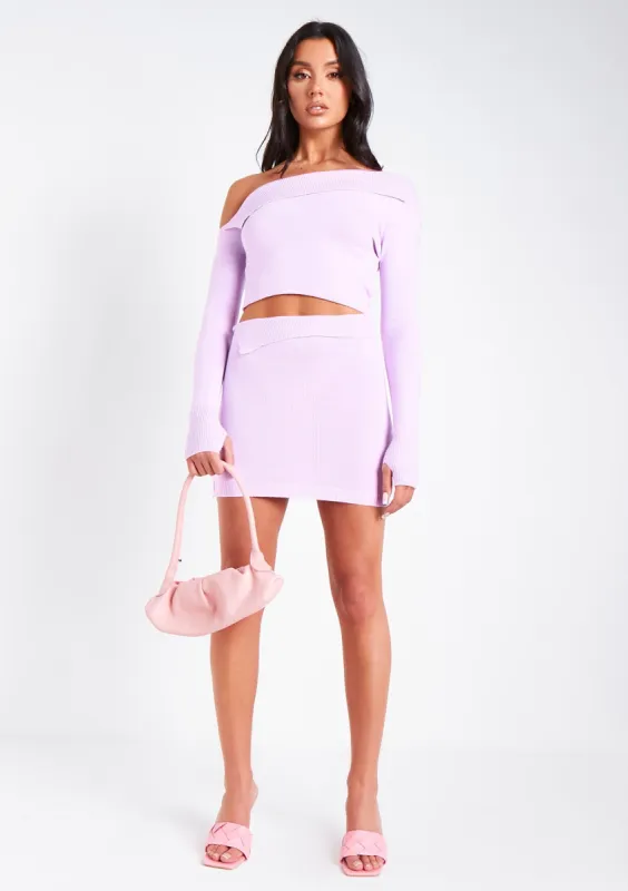 Adira Lilac Knitted Button Detail Mini Skirt sold by Missy Empire