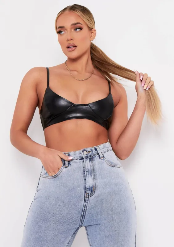 Ariya Black Faux Leather Strappy Crop Top sold by Missy Empire