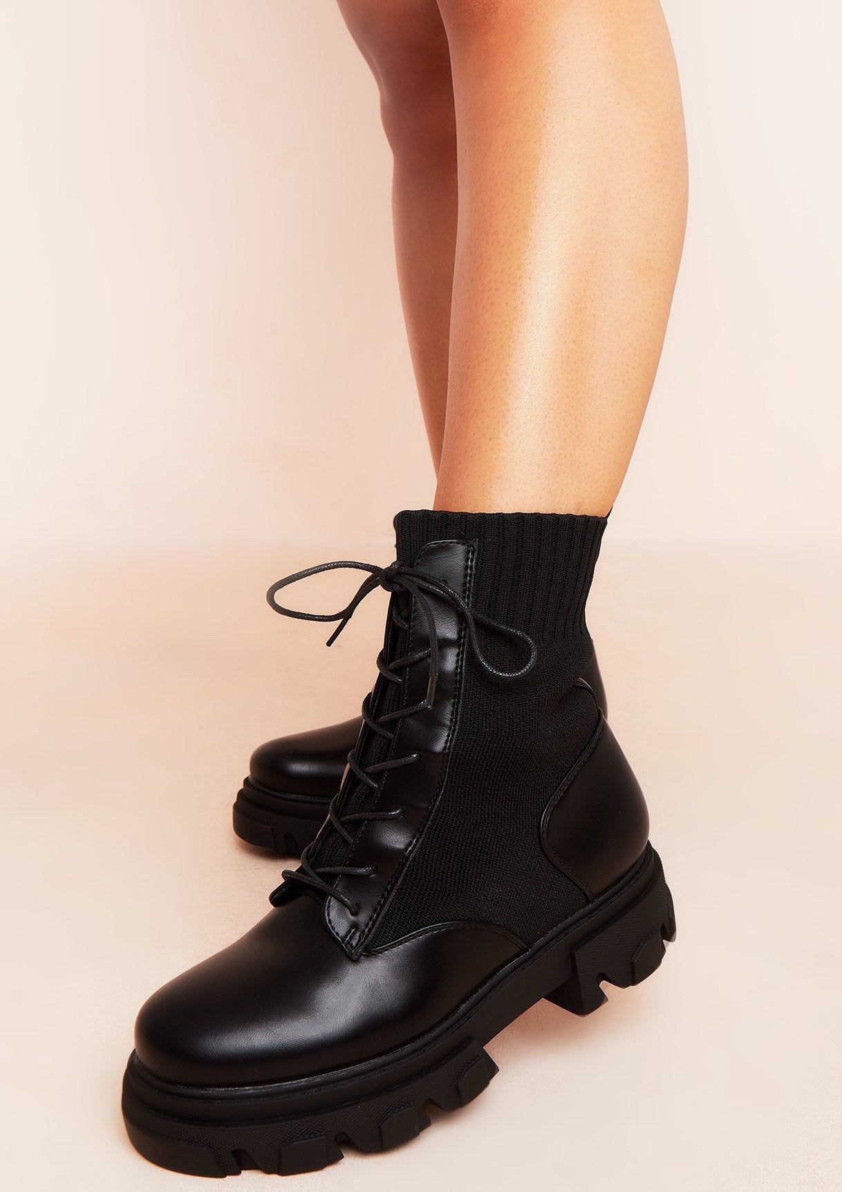 Kaley Black Lace Up Chunky Boots sold by Missy Empire product image thumbnail 2