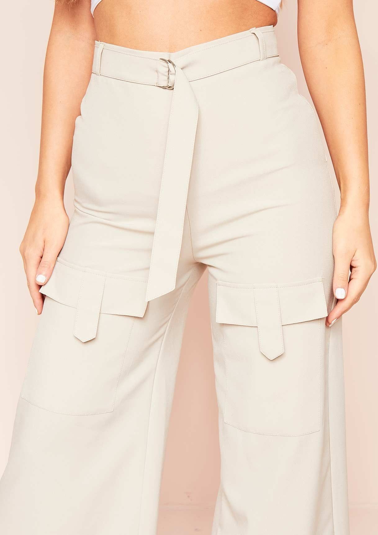 Heloise Stone Belted Pocket Wide Leg Trousers sold by Missy Empire product image thumbnail 4