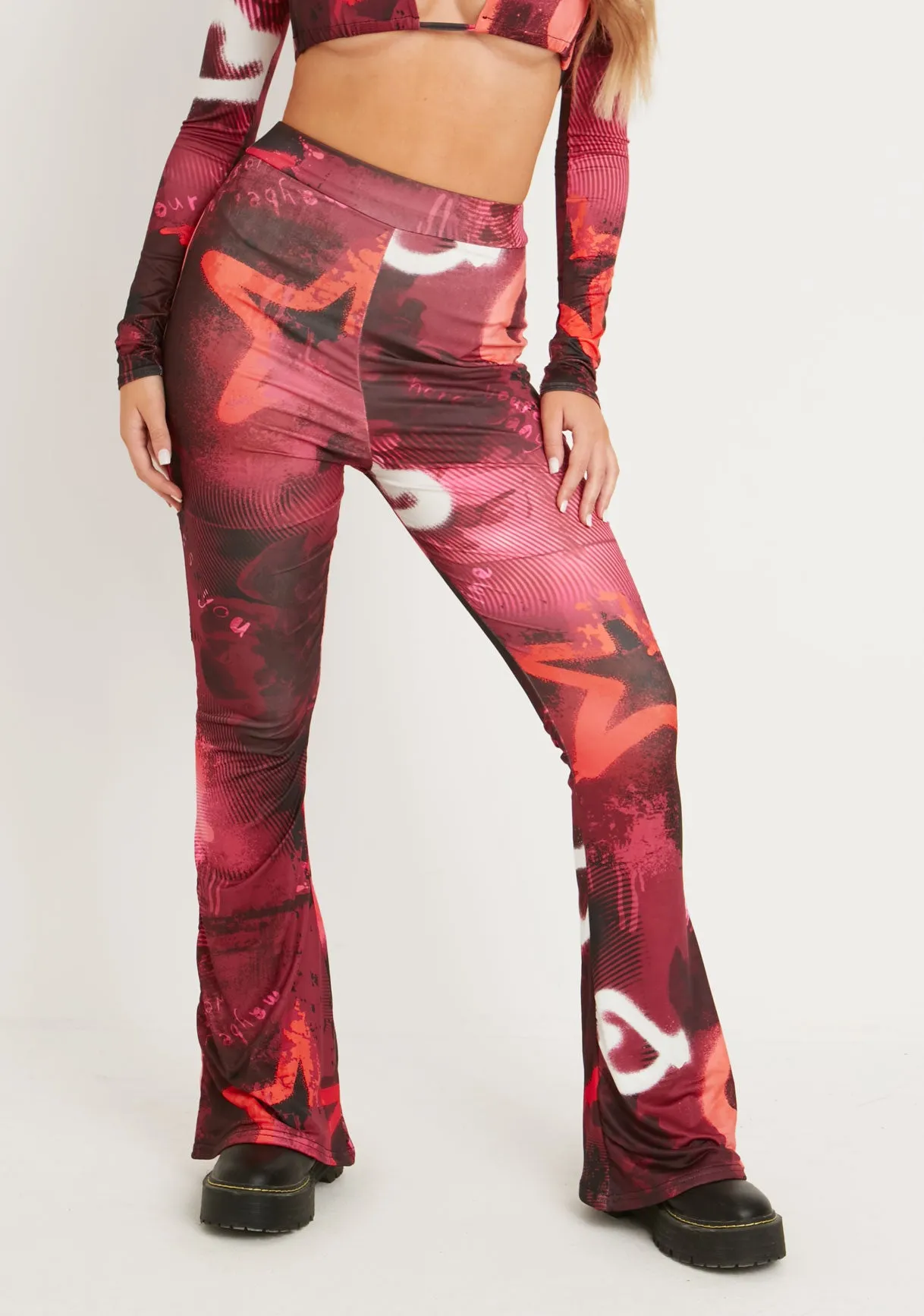 Odette Graffiti Print Flared Trousers sold by Missy Empire product image thumbnail 2
