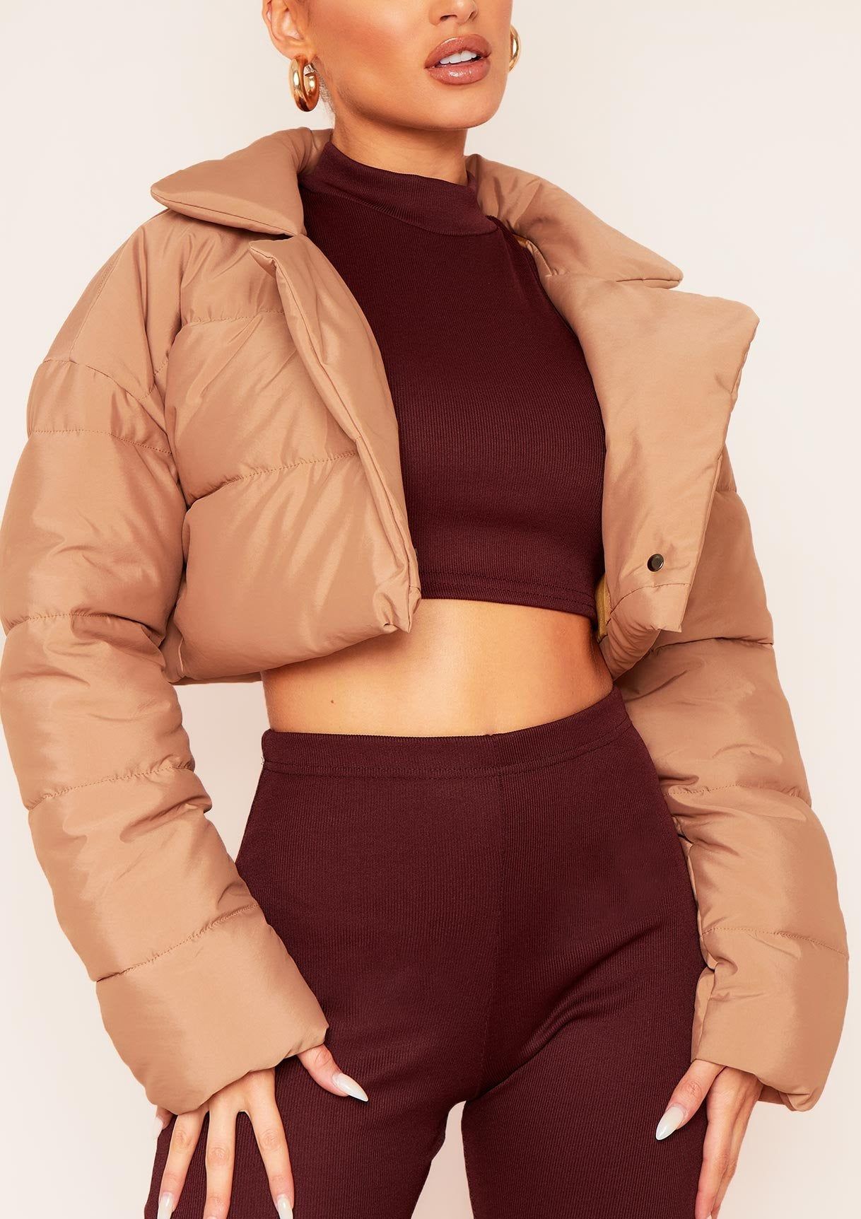 Cami Camel Extreme Cropped Puffa Coat sold by Missy Empire product image thumbnail 3