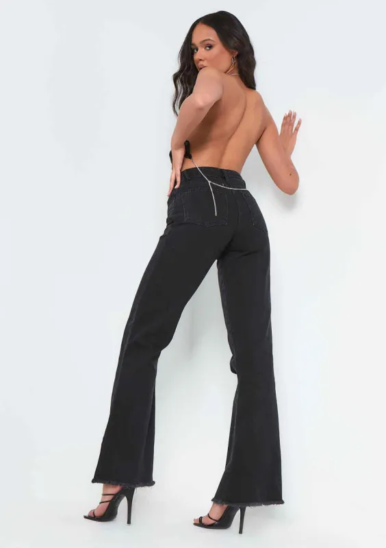 Anica Black Wash High Waisted Flare Leg Jeans made by Missy Empire