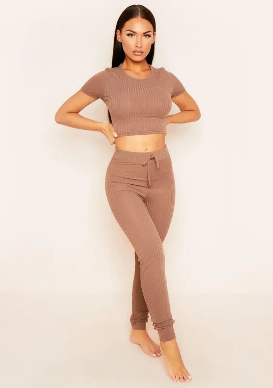 Mary Mocha Mix & Match Rib Cropped T-Shirt sold by Missy Empire