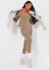 Eli Olive Plunge Ribbed Seamless Long Sleeve Jumpsuit sold by Missy Empire