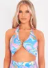 Clarissa Blue Print Halter Neck Ring Detail Crop Top sold by Missy Empire