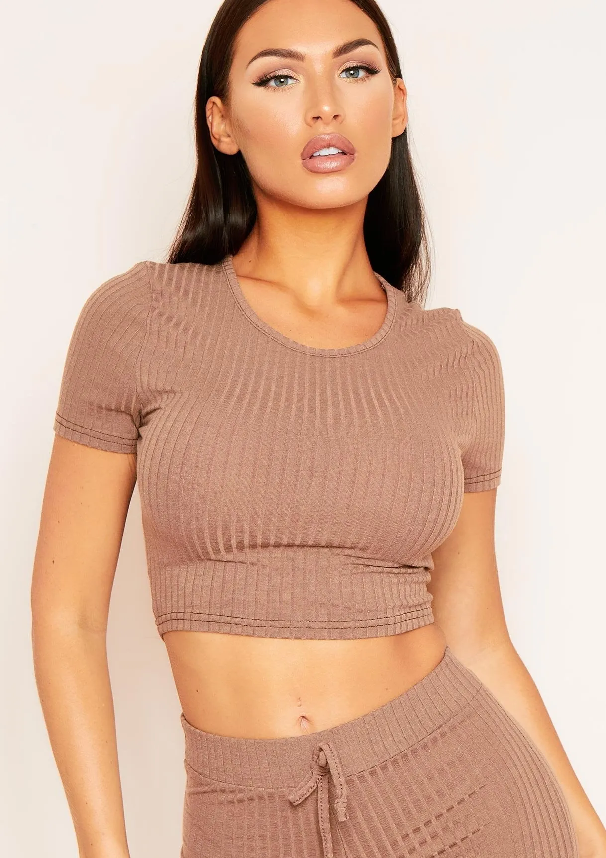 Mary Mocha Mix & Match Rib Cropped T-Shirt sold by Missy Empire product image thumbnail 3