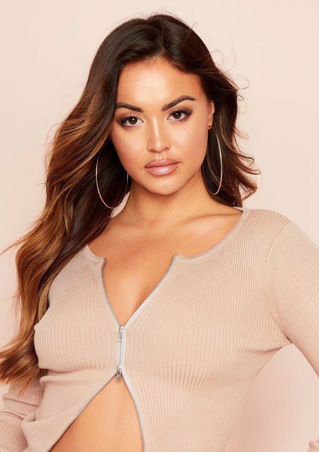 Ellie Beige Knitted Rib Double Zip Top sold by Missy Empire product image thumbnail 2