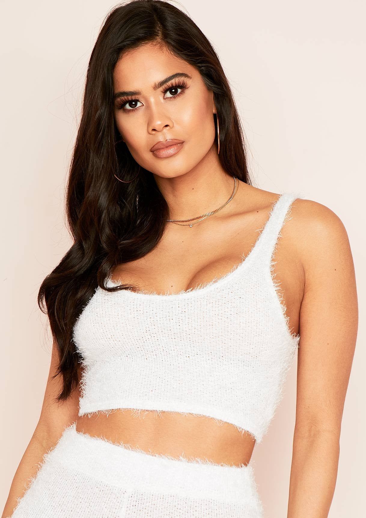 Siyanah White Fluffy Knit Vest Crop Top sold by Missy Empire product image thumbnail 3