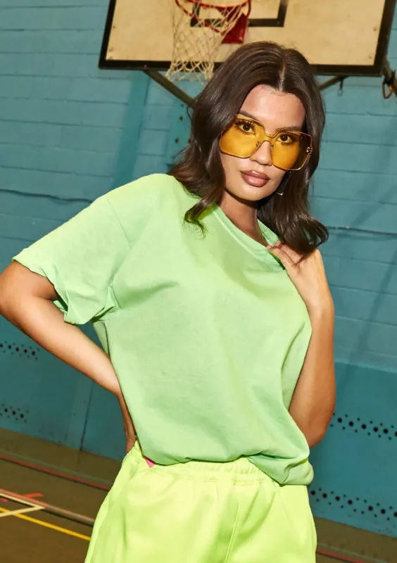 Debbie Lime Green Oversized T-Shirt sold by Missy Empire