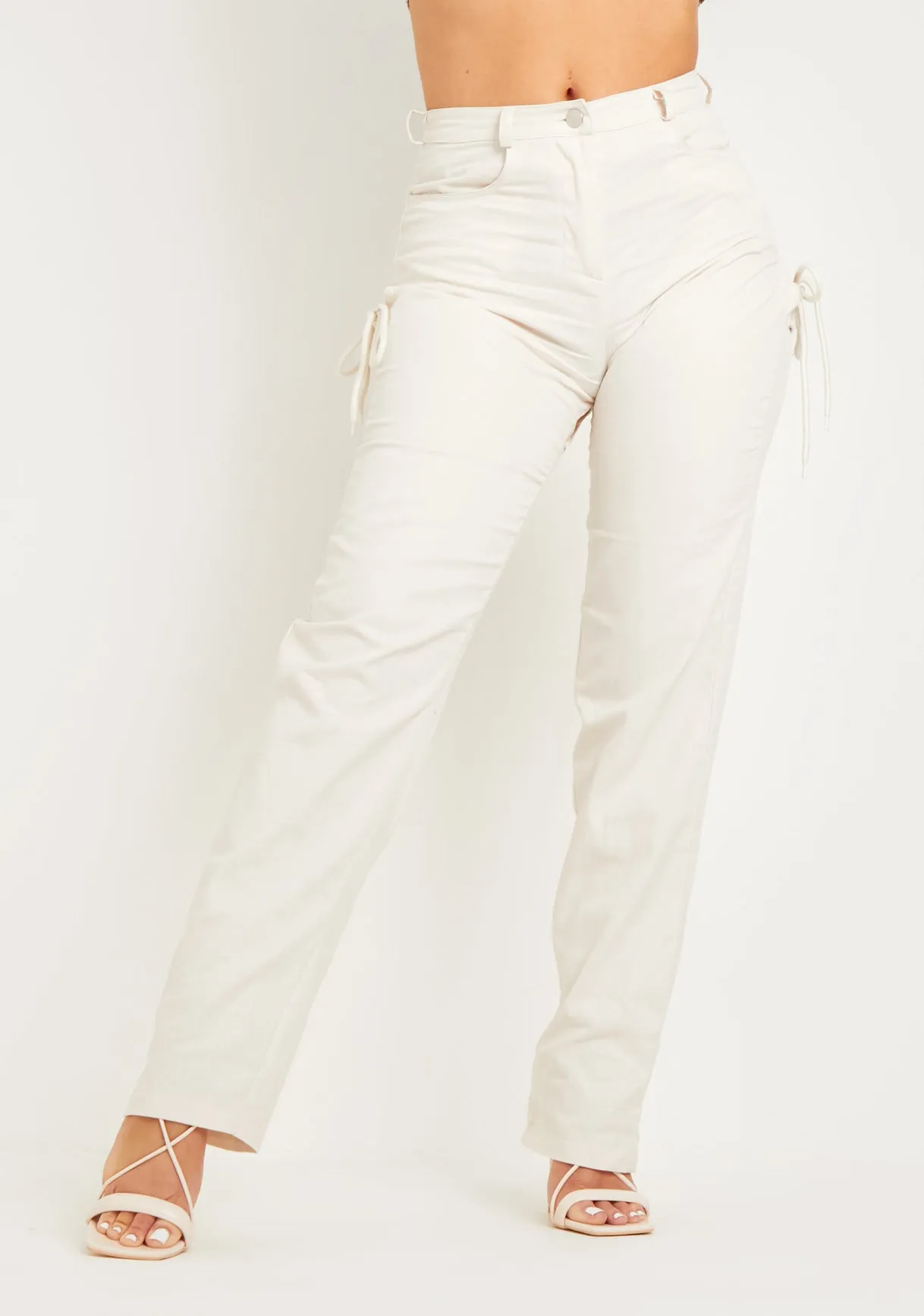 Jazlyn Sand Lace Up Straight Leg Trousers sold by Missy Empire product image thumbnail 2