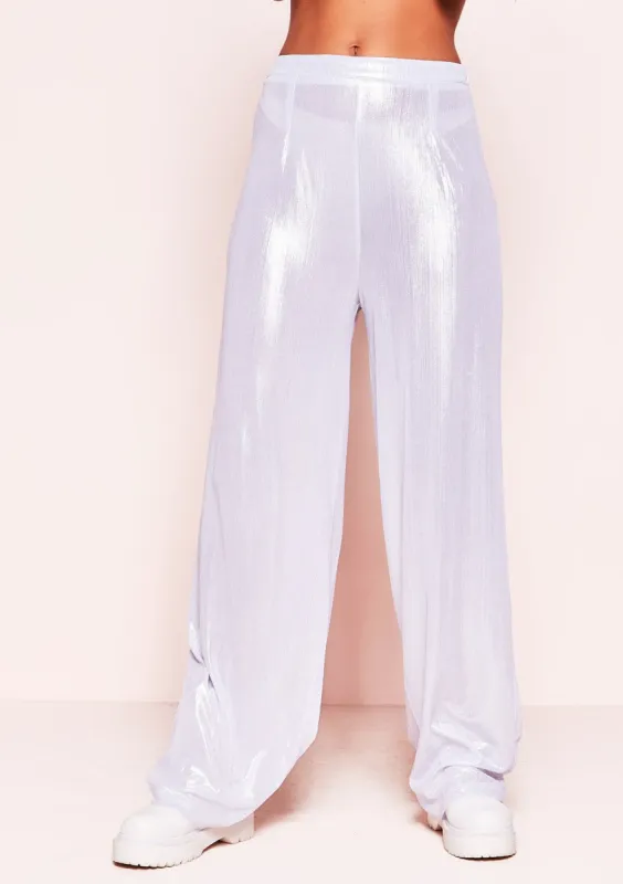 Crystal Silver Metallic Wide Leg Trousers sold by Missy Empire