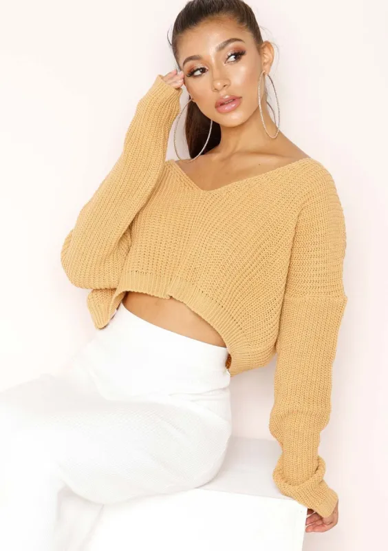 Kaye Mustard Knit Cropped Jumper sold by Missy Empire