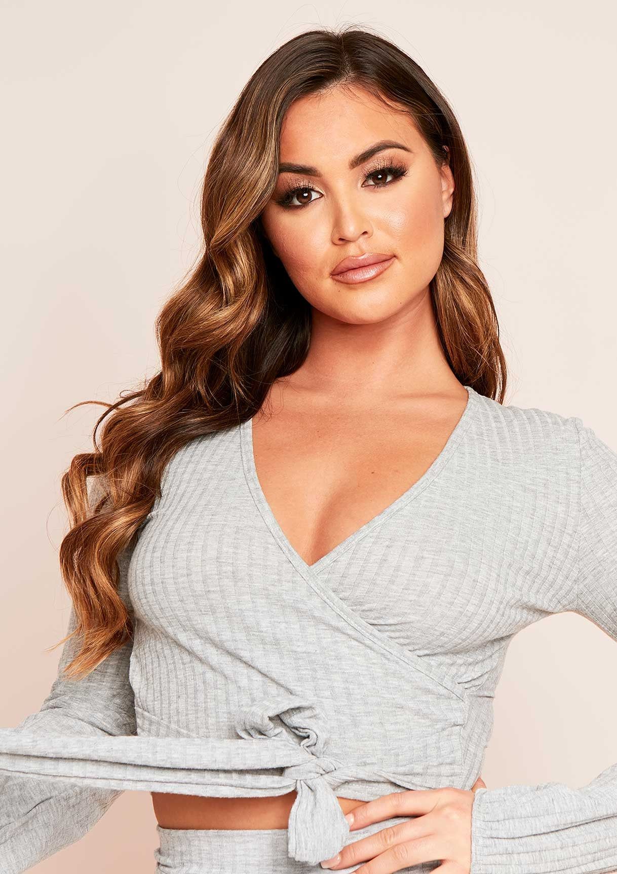 Bella Grey Wrap Front Ribbed Top sold by Missy Empire product image thumbnail 4