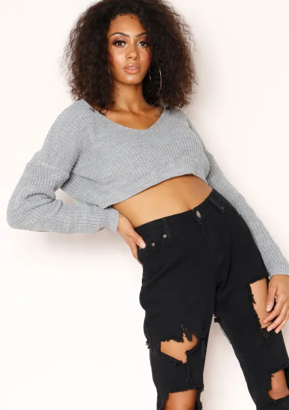 Kaye Light Grey Knit Cropped Jumper sold by Missy Empire