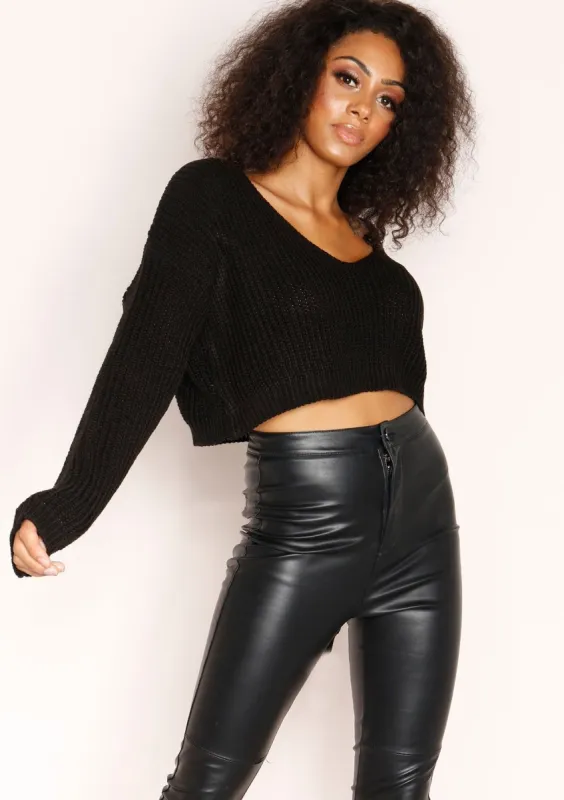 Kaye Black Knit Cropped Jumper sold by Missy Empire