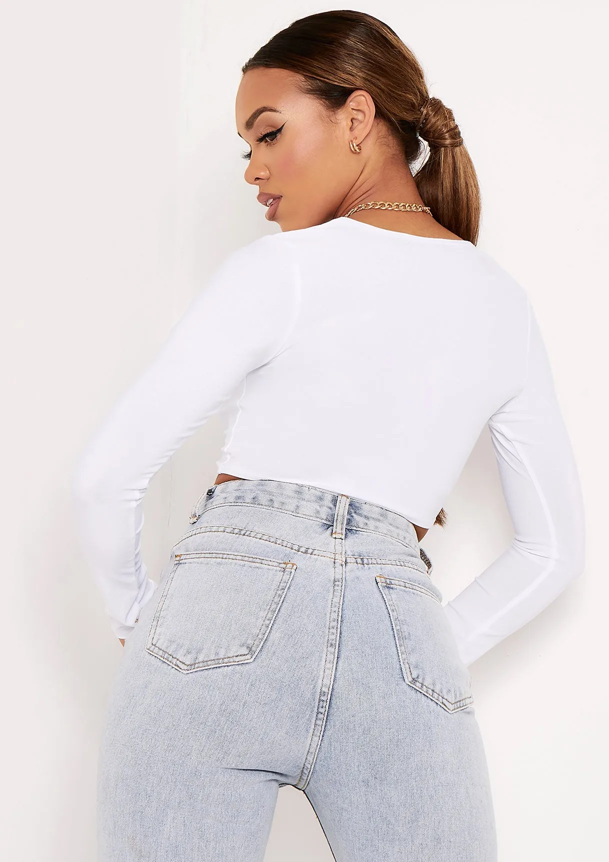 Luna White Slinky Twist Front Long Sleeve Crop Top sold by Missy Empire product image thumbnail 2