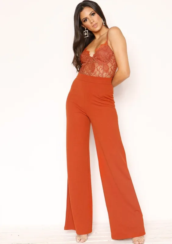 Erica Rust Floral Lace Bodysuit sold by Missy Empire